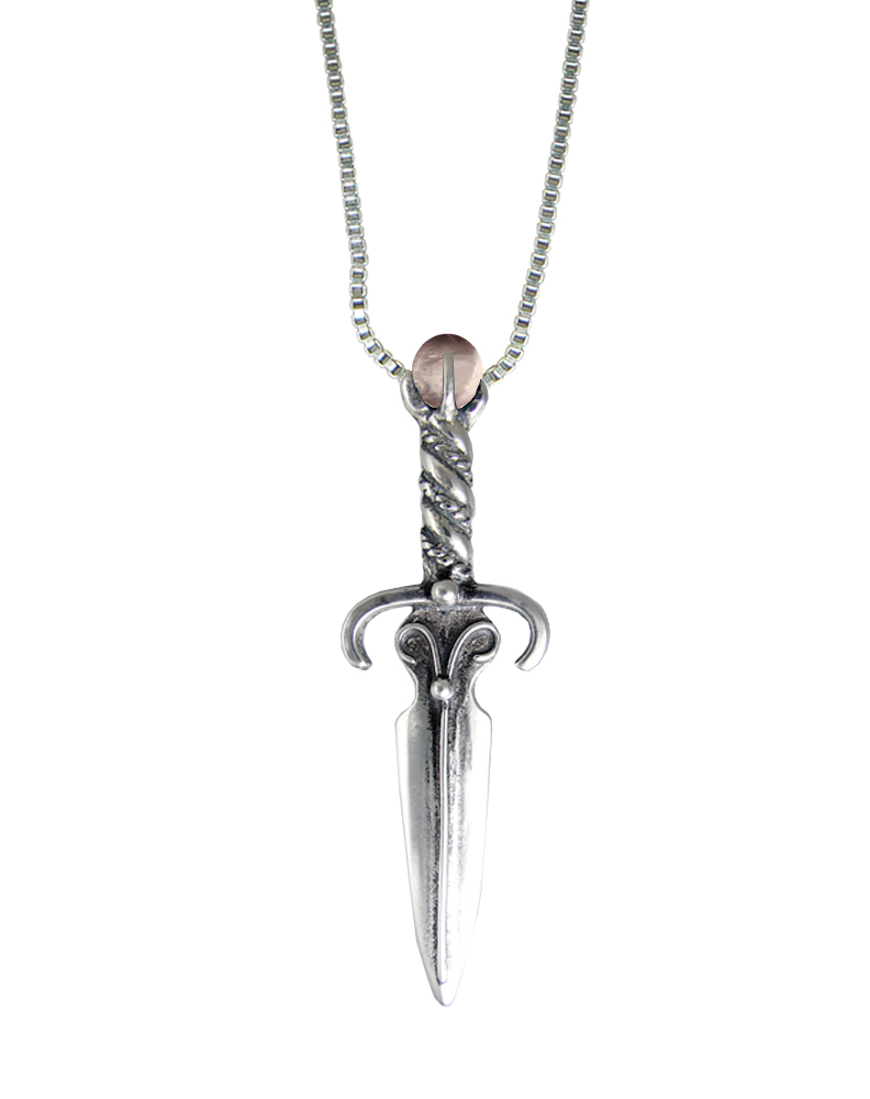 Sterling Silver Wizard's Helper Knife Dagger Pendant With Rose Quartz